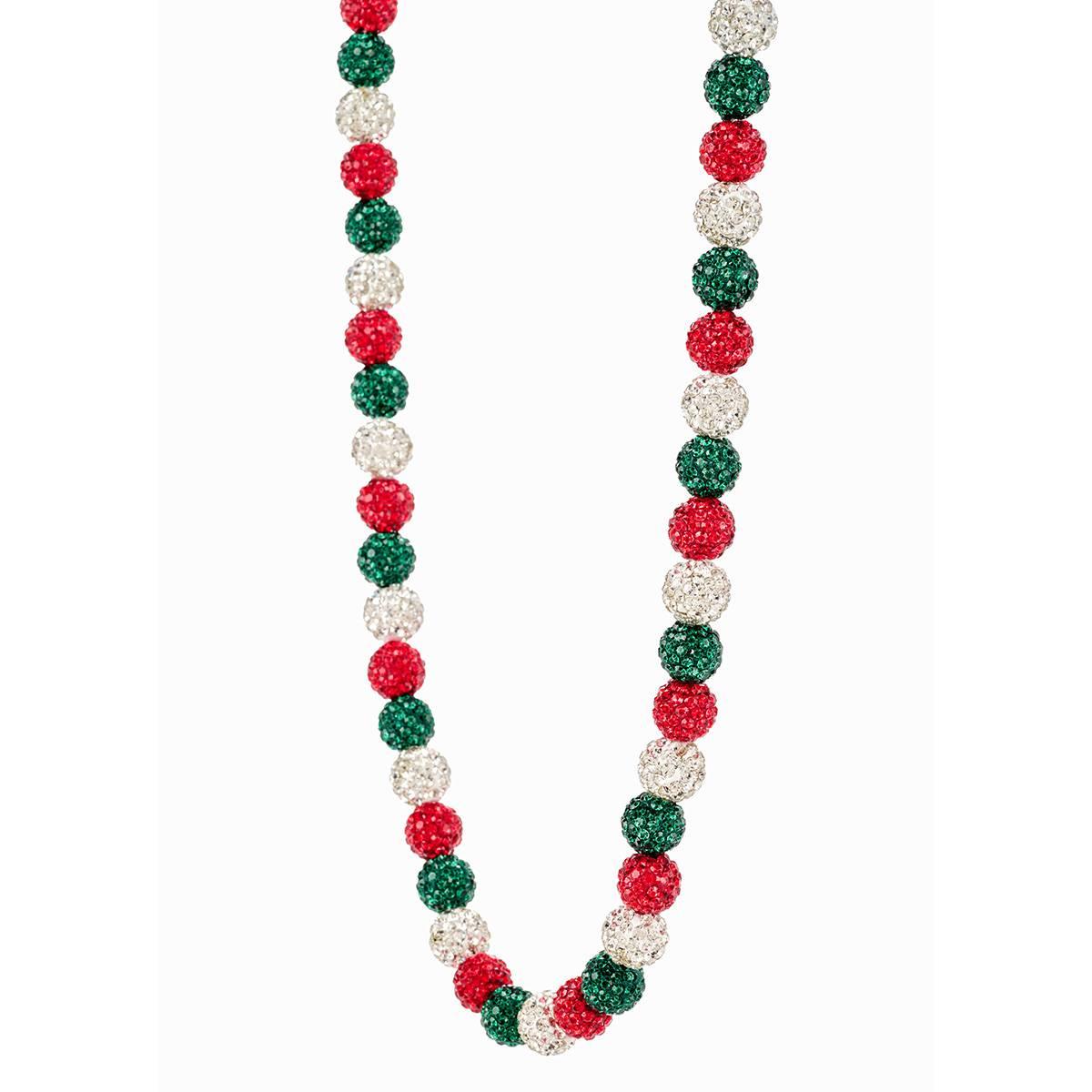 Red/Green & Silver Crystal Ball Necklace with Gold Dangle