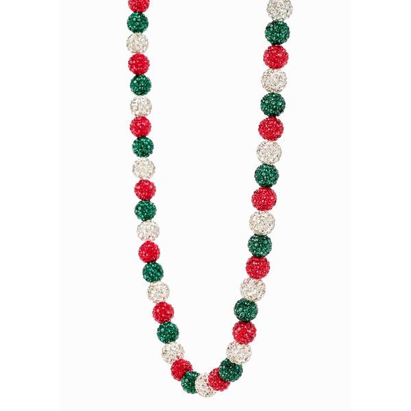 Red/Green & Silver Crystal Ball Necklace with Gold Dangle