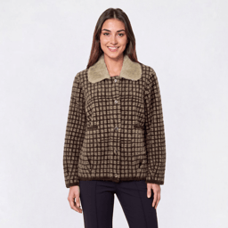 Womens Cyrus Long Sleeve Plaid Fuzzy Fur Collar Coatigan