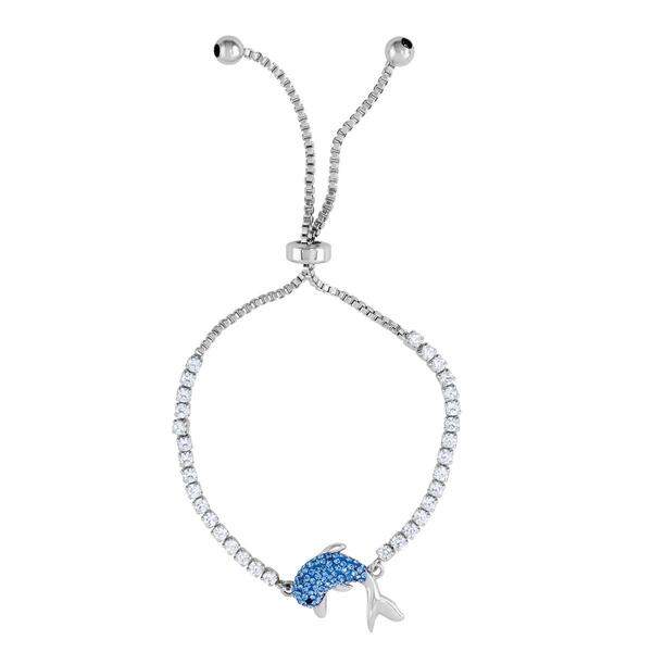 Crystal Critter Silver-Tone Dolphin Adjustable Bolo Bracelet - image 