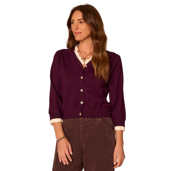 Womens Democracy 3/4 Sleeve Vee Neck Buttoned Up Sweater Cardiga