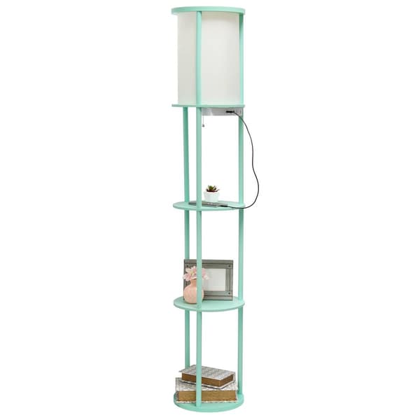 Simple Designs Round Modern Shelf USB Port Organizer Floor Lamp