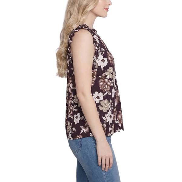 Petite NY Collection Ruffle Cap Sleeve Brown Floral Blouse