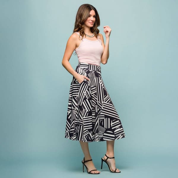 Womens 24/7 Comfort Apparel Black Geometric Pocket Midi Skirt