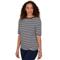 Womens Emaline Key Items Elbow Sleeve Boat Neck Stripe Tee - image 3
