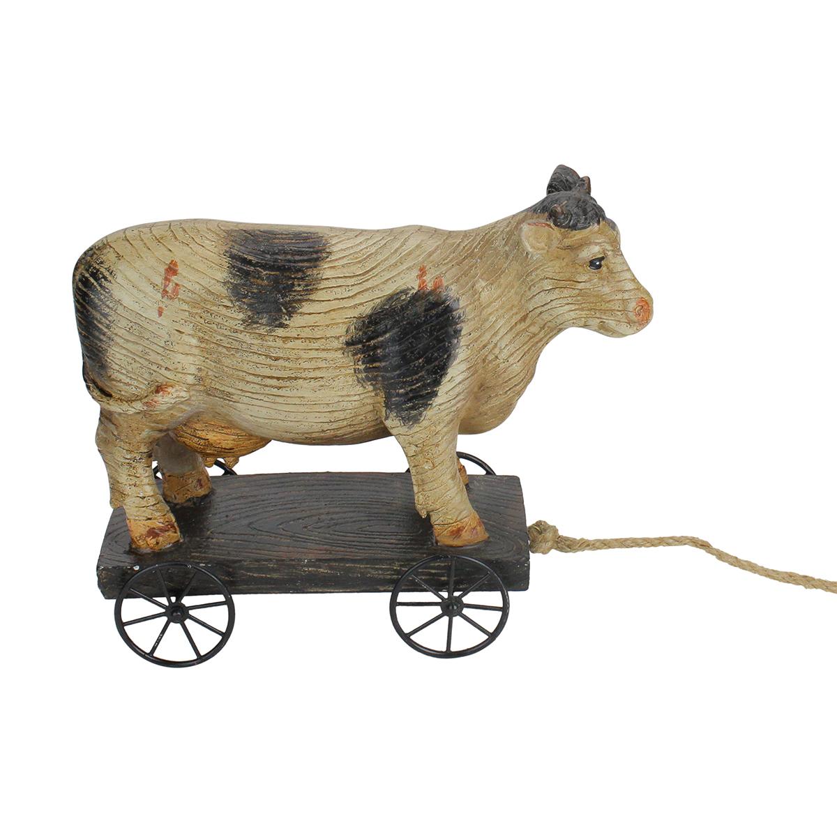 Northlight Seasonal 10.25in. Wooden Textured Cow on Cart Statue