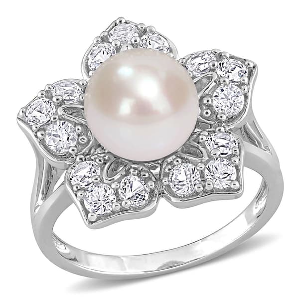 Gemstone Classics(tm) Pearl & Sapphire Floral Ring