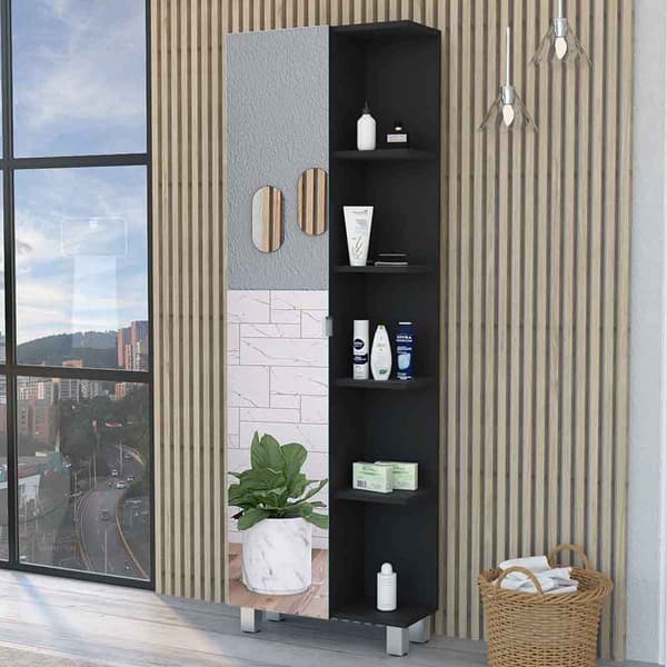 FM FURNITURE Los Angeles Black Corner Cabinet w/ Mirror