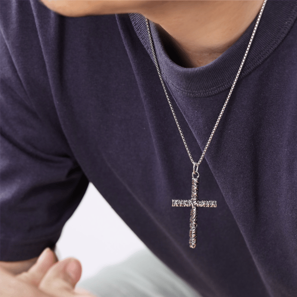 Mens Lynx Antiqued Finish Stainless Steel Cross Pendant