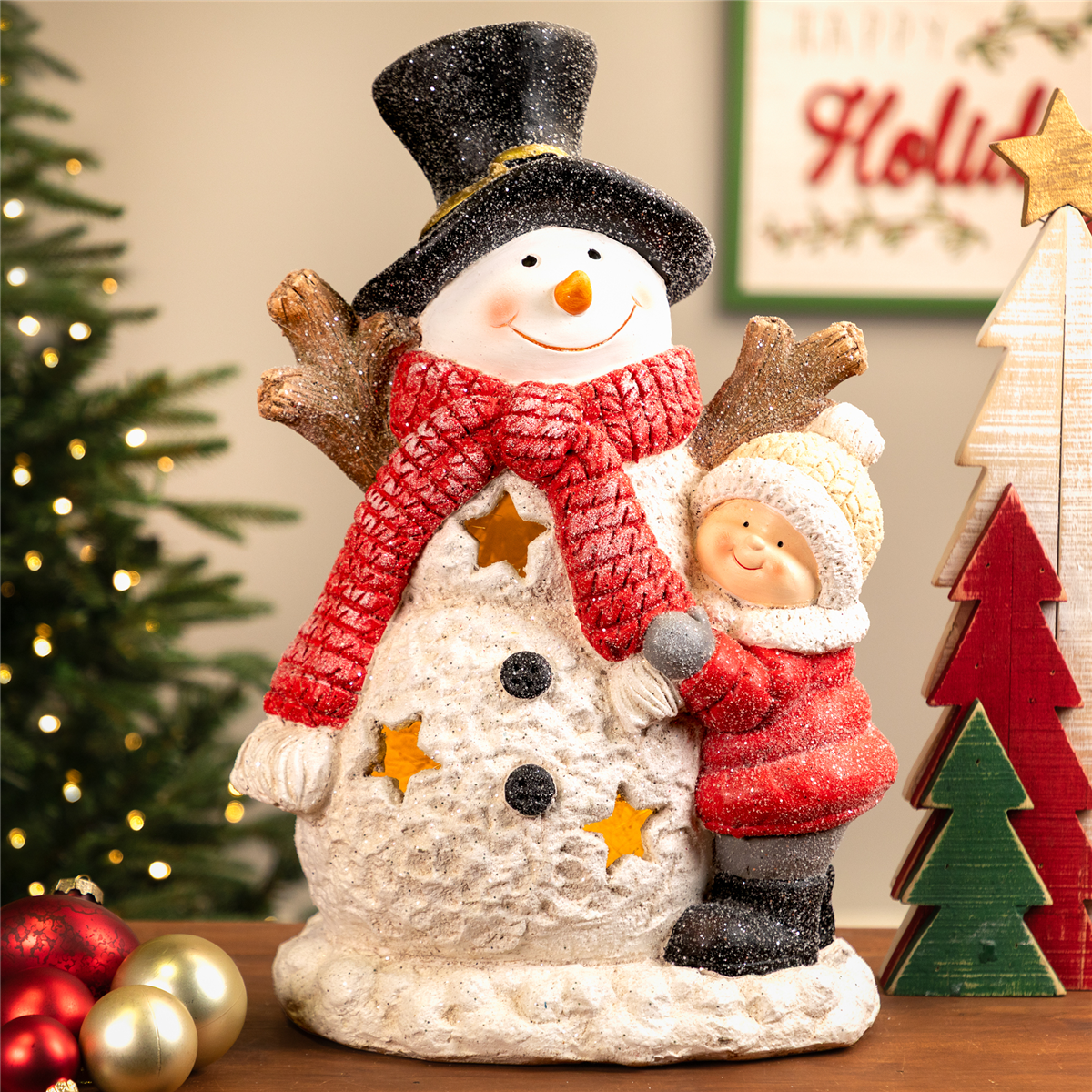 Northlight Lighted Snowman & Boy Christmas Decoration