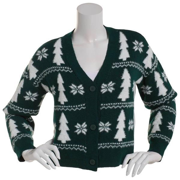 Juniors No Comment Fair Isle Xmas Tree Button Cardigan with Socks
