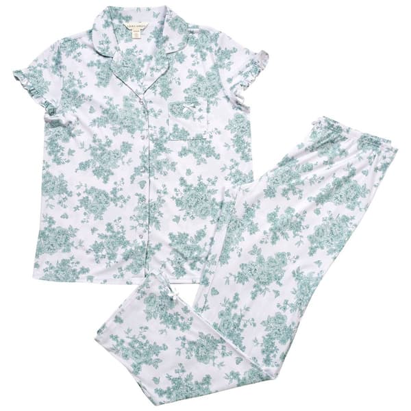 Womens Laura Ashley Short Sleeve Ruffled Botanical Pajama Set