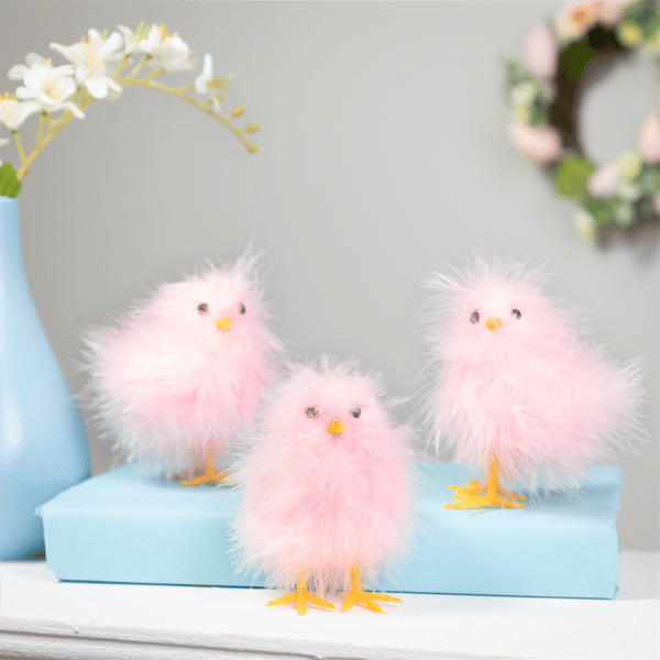 Northlight Furry Pink Chicks Easter Figurines - Set of 3 - image 