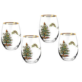 Spode Christmas Tree Stemless Wine Glasses - Set of 4