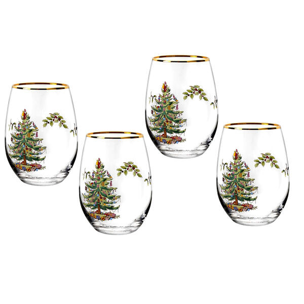 Spode Christmas Tree Stemless Wine Glasses - Set of 4 - image 