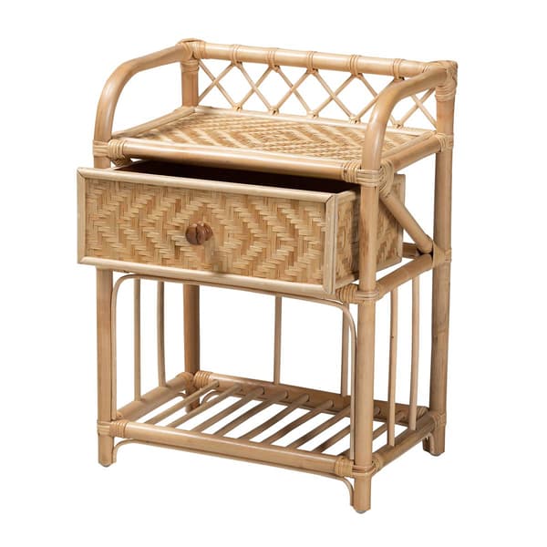 Baxton Studio Kobie Natural Brown Rattan 1-Drawer Nightstand