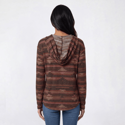 Juniors Wallflower Aztec Hacci Baja Hoodie- Coffee