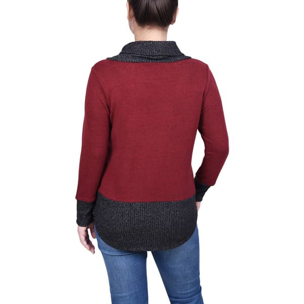 Womens NY Collection 2-Tone Long Sleeve Cowl Neck Pullover Blouse