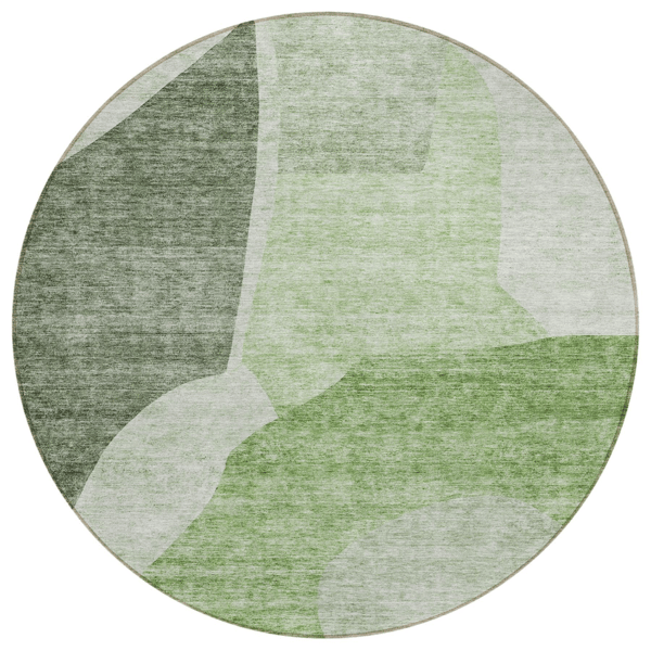 HomeRoots Olive Green & Fern Green Round Abstract Area Rug