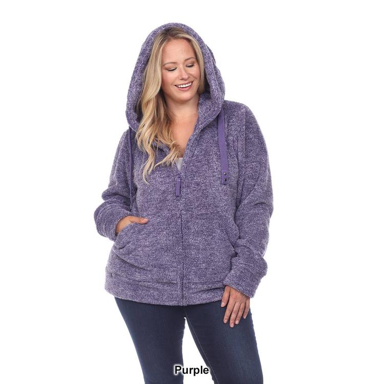 Plus Size White Mark Hooded Sherpa Jacket