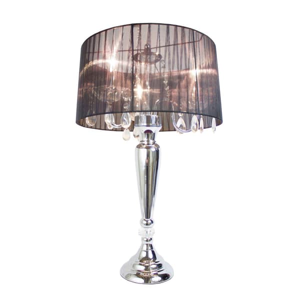 Elegant Designs Romantic Sheer Shade Hanging Crystals Table Lamp