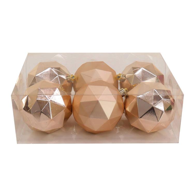National Tree 10in. Rose Gold Geometric Ornaments - Set of 6