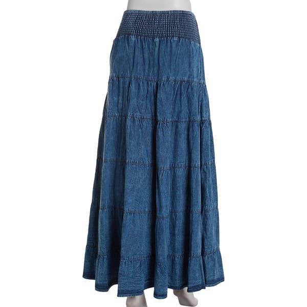 Juniors Angie Smock Waist Denim Tier Washed Maxi Skirt