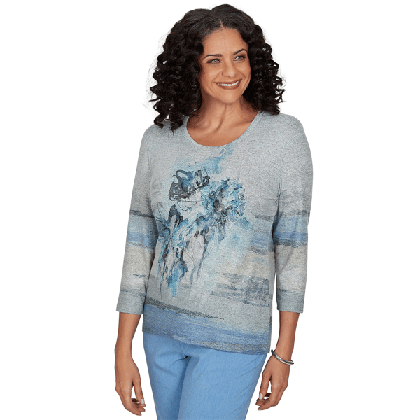 Womens Alfred Dunner Provence 3/4 Sleeve Watercolor Floral Tee