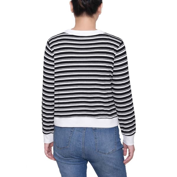 Plus Size NY Collection Stripe Button Front Knit Cardigan