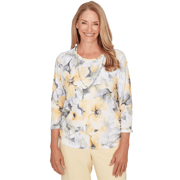 Petites Alfred Dunner Al Fresco Watercolor Floral Side Ruched To - image 