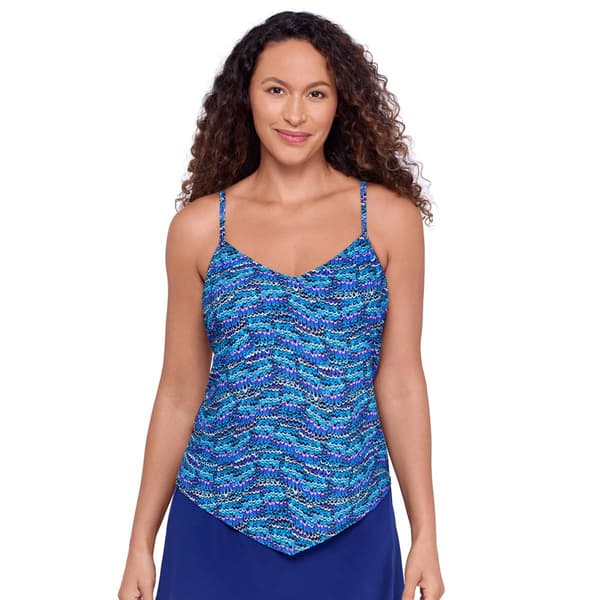 Womens American Beach Cool Waves Hanky Hem Tankini Swim Top - image 