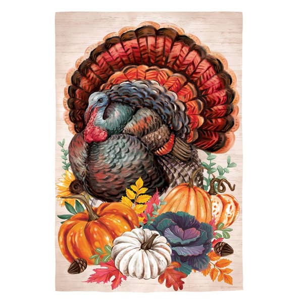 Evergreen Elaborate Turkey Applique Garden Flag - image 