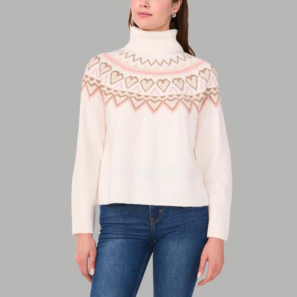 Womens Sami & Jess Long Sleeve Heart Fairisle Turtleneck Sweater