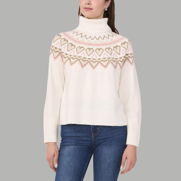 Womens Sami & Jess Long Sleeve Heart Fairisle Turtleneck Sweater - image 