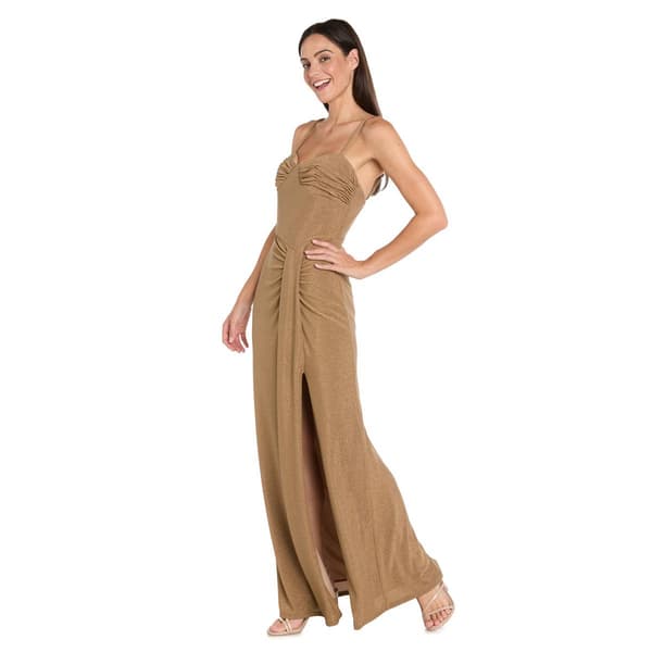 Womens R&M Richards Sleeveless Metallic Side Slit Gown