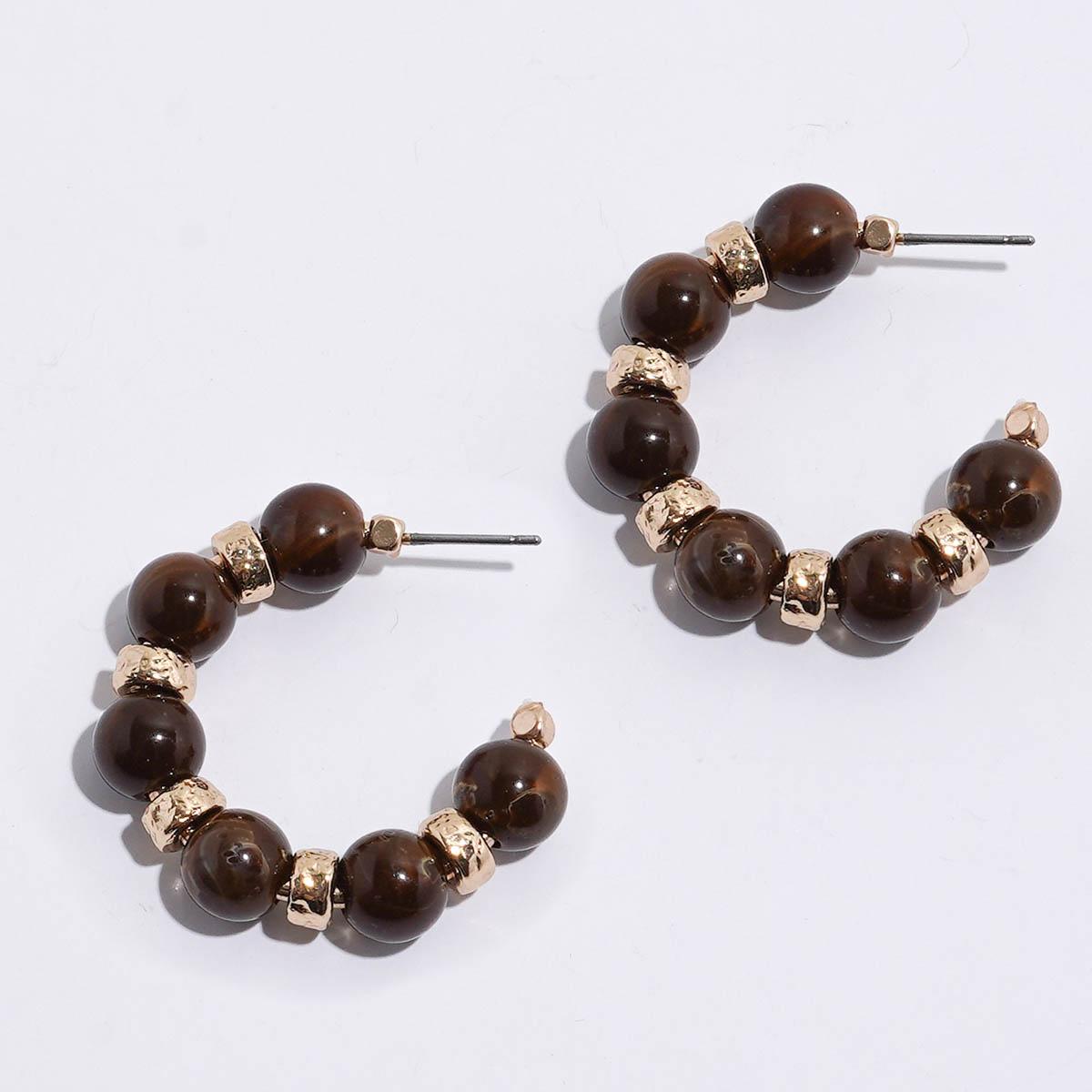 Ashley Cooper(tm) Gold-Tone Brown Beaded Hoop Earrings