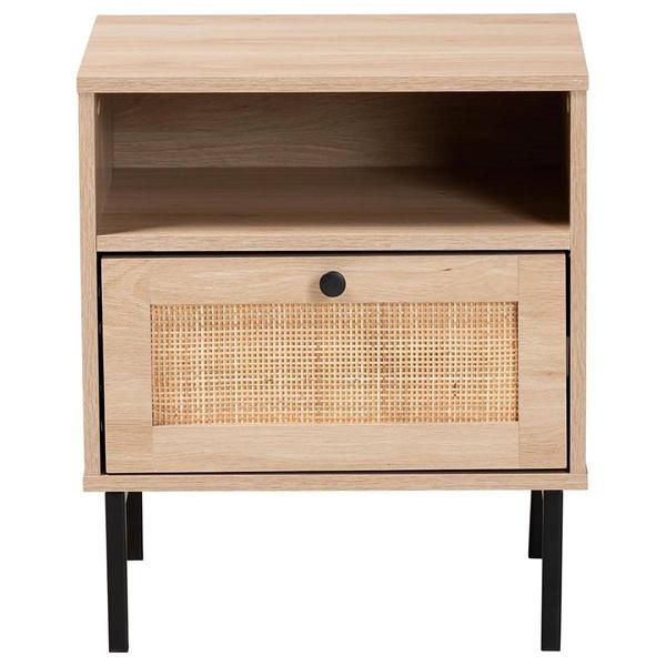 Baxton Studio Caterina Natural Brown Wood 1-Door Nightstand