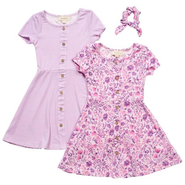 Girls &#40;4-6x&#41; BTween&#40;R&#41; 2pk. Floral/Stripe Rib Button Skater Dresses - image 