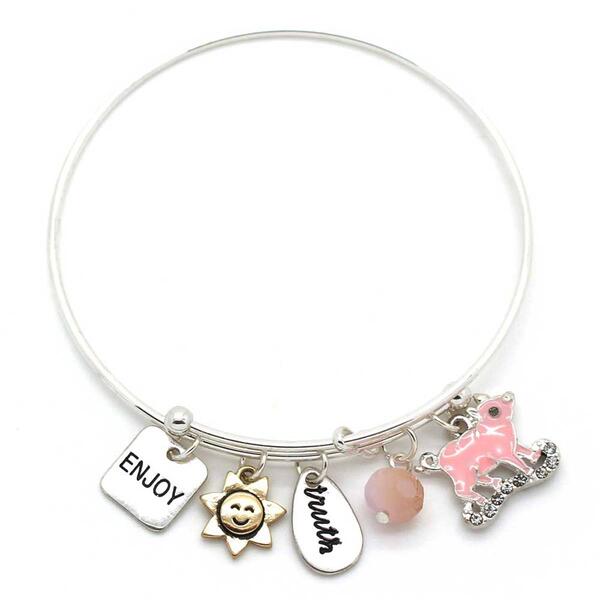 Symbology Pig Charm Expandable Wire Bangle Bracelet - image 