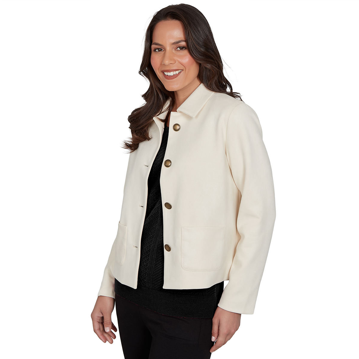 Womens Emaline Feminine Mystique Solid Faux Suede Jacket