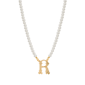 1928 16in. Gold-Tone R Initial Pearl Pendant - image 1