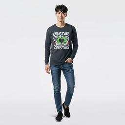 Young Mens Grinch Christmas Heart Long Sleeve Graphic Tee
