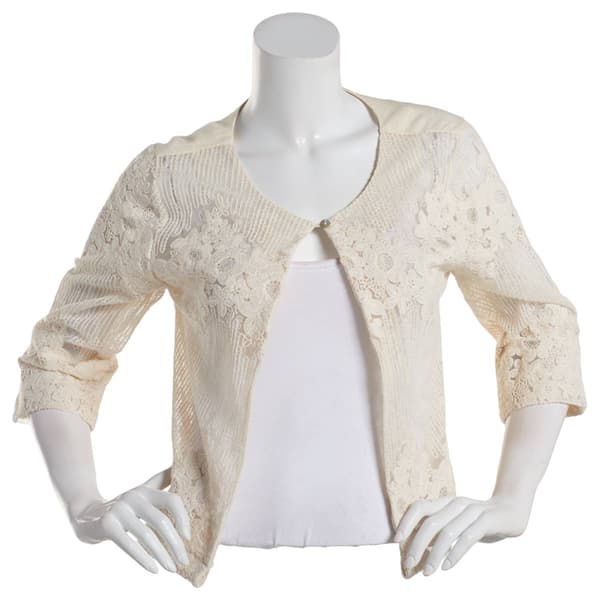 Plus Size Rabbit Rabbit Rabbit 3/4 Sleeve Embroidered Lace Shrug