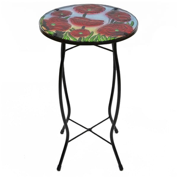 Northlight Seasonal Red Floral Poppies Glass Patio Side Table