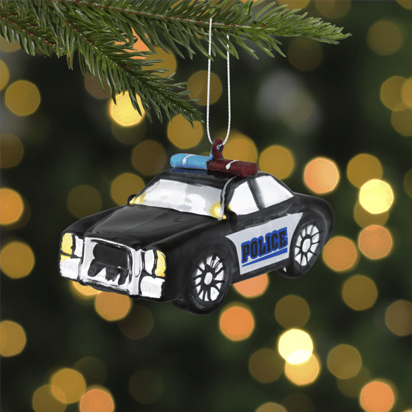 Northlight 5in. Black Police Car Glass Christmas Ornament