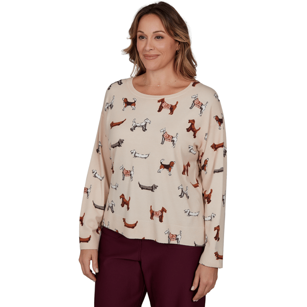 Plus Size Ruby Rd. English Countryside All Over Dog Sweater