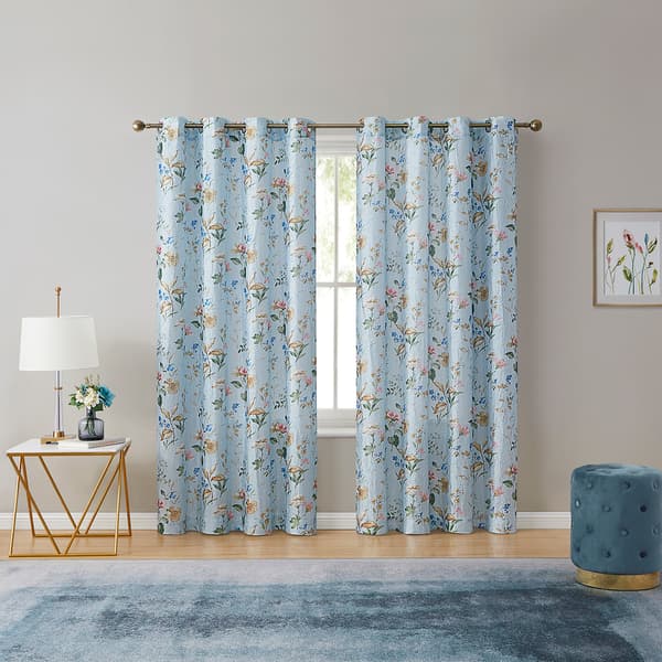 In Bloom Floral Print Crush Satin Grommet Curtain Panel