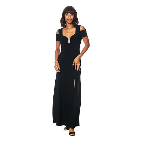 Womens R&amp;M Richards Cold Shoulder Rhinestone Maxi Dress