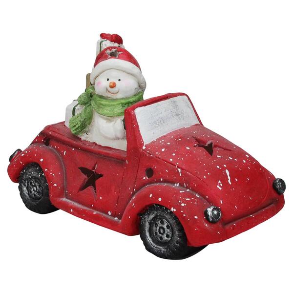 Northlight LED Joyful Snowman Driving a Red Beetle Star Car - image 