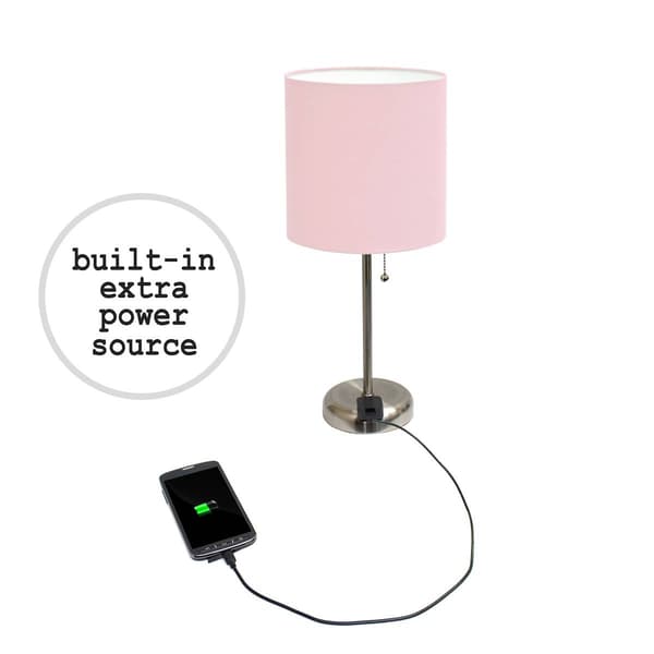 LimeLights Brush Steel/Pink Stick Lamp w/Charging Outlet-Set of 2